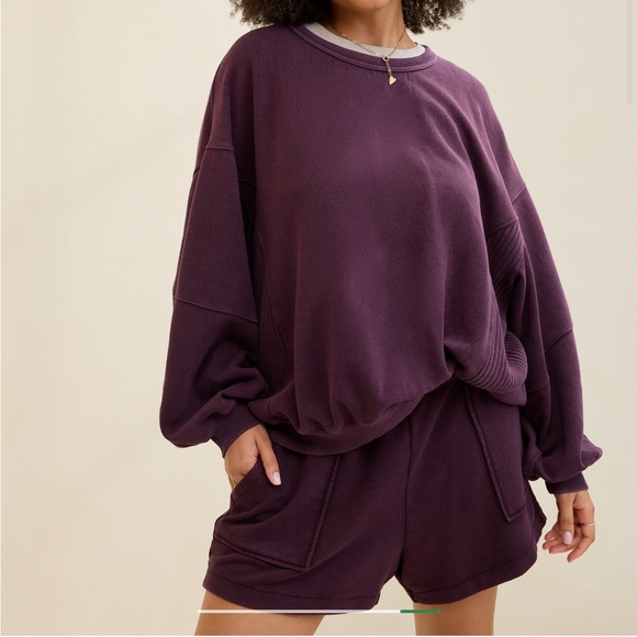 aerie Tops - Aerie Sweatshirt and Short Set Cool Berry